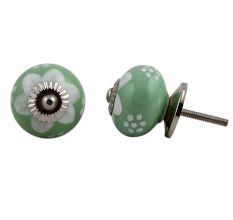 Sage Green White Floral Knob