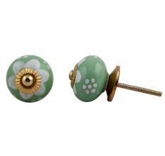 Sage Green White Floral Knob