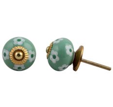 Green Floral Ceramic Knob