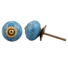 Blue Etched Flower Knob