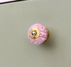 Pink Etched Flower Knob