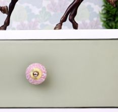 Pink Etched Flower Knob
