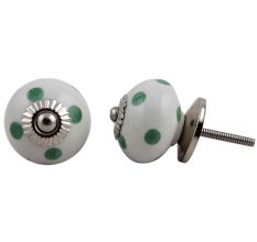 White Green Polka Dot Ceramic Cabinet Knob