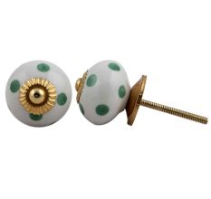 White Green Polka Dot Ceramic Cabinet Knob