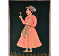 Rare Mughal painting of emperor Akbar with a rose 48 X 36