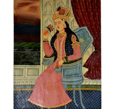Mughal painting of Mumtaz mahal with a rose 26 X 21