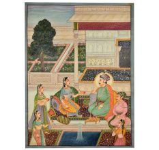 Jahangir and prince Khurram with Noorjahan painting 47.5 X 35