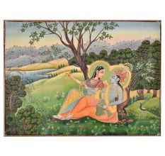 Krishnagarh painting of Lord Krishna and Radha in a beaitiful garden