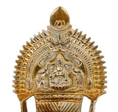 Hindu Ritual Oil Lamp with Deeplakshmi in Bronze