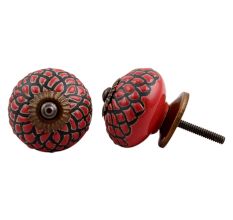 Red Black Etched Floral Knob