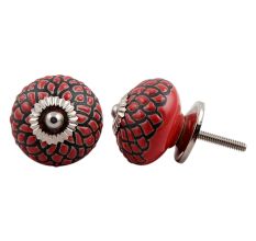Red Black Etched Floral Knob