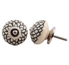 Cream Black Etched Floral Knob
