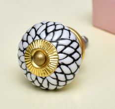 White Black Etched Floral Knob