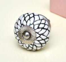 White Black Etched Floral Knob