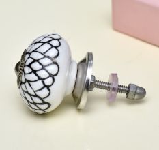 White Black Etched Floral Knob