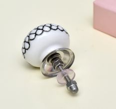 White Black Etched Floral Knob
