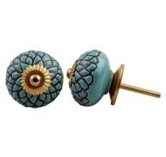 Sage Green Black Etched Knob