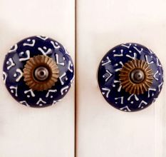 Navy Blue White Designer Knob