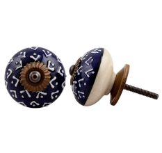 Navy Blue White Designer Knob