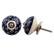 Navy Blue White Designer Knob