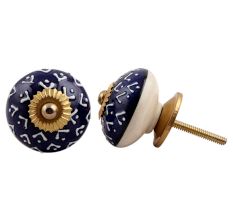 Navy Blue White Designer Knob