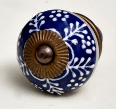 Navy Blue White Leaf Knob