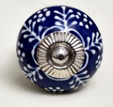 Navy Blue White Leaf Knob