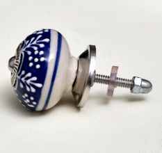 Navy Blue White Leaf Knob