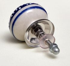 Navy Blue White Leaf Knob