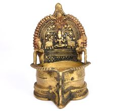 Ornate Gaja Lakshmi Bronze Oil Lamp