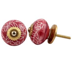 Dark Pink Leaf Floral Ceramic Knob Online