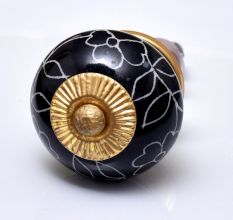 Black Leaf Floral Ceramic Knob