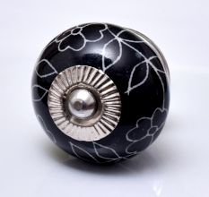 Black Leaf Floral Ceramic Knob