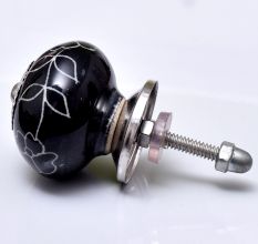 Black Leaf Floral Ceramic Knob