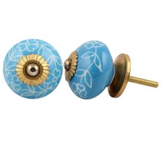 Turquoise Leaf Floral Ceramic Knob
