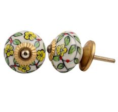 Green Leaf Nasturtium Floral Ceramic Knob