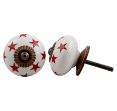 White Red Star Ceramic Knob