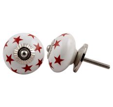 White Red Star Ceramic Knob