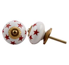 White Red Star Ceramic Knob