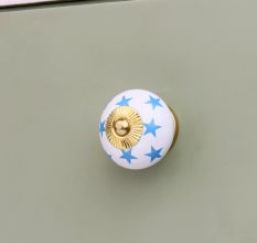 White Blue Star Cabinet Knob