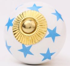 White Blue Star Cabinet Knob