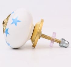 White Blue Star Cabinet Knob