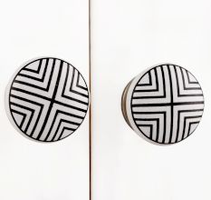 Black And White Striped Ceramic Knob