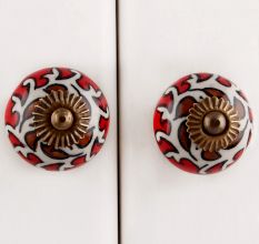 White Red Floral Painted Knob