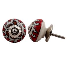 White Red Floral Painted Knob