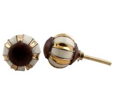 Gold White Floral Metal Drawer Knobs