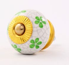Pea  Green Floral Crackle Ceramic Dresser Knob