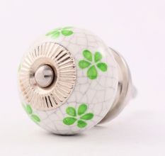 Pea  Green Floral Crackle Ceramic Dresser Knob