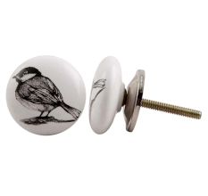 Sparrow Black Bird Flat Ceramic Cabinet Knob