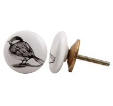 Sparrow Black Bird Flat Ceramic Cabinet Knob